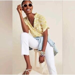 Maeve Anthropologie Amira Utility Shirt Womens XS‎ Zebra Yellow Cuffed Pockets